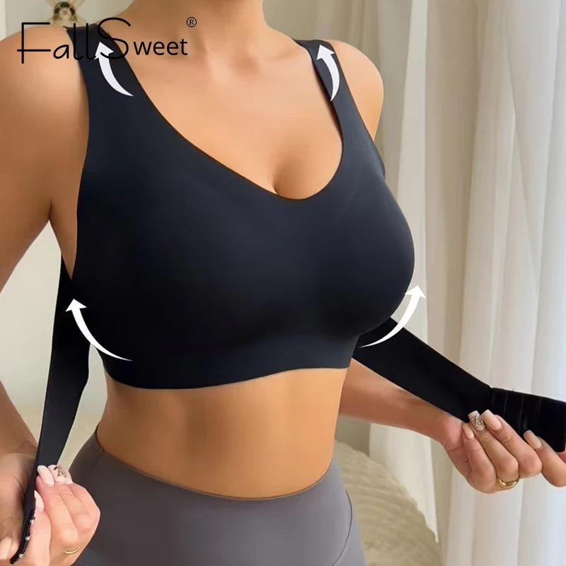Women's Wireless Posture Support Bra – Front Closure Push-Up Comfort Bralette with Cross-Back Design for Everyday Shaping