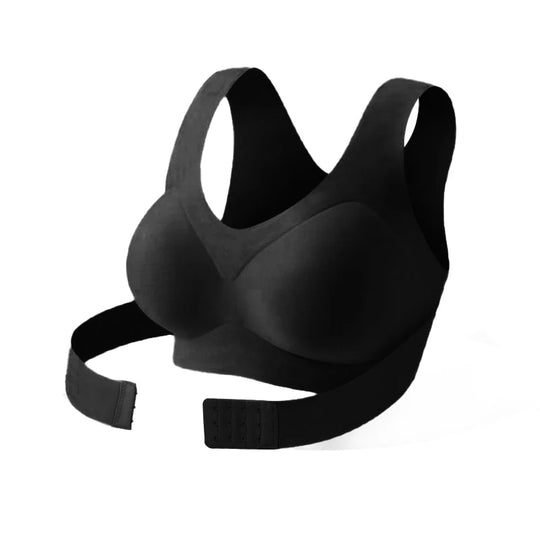 Women's Wireless Posture Support Bra – Front Closure Push-Up Comfort Bralette with Cross-Back Design for Everyday Shaping
