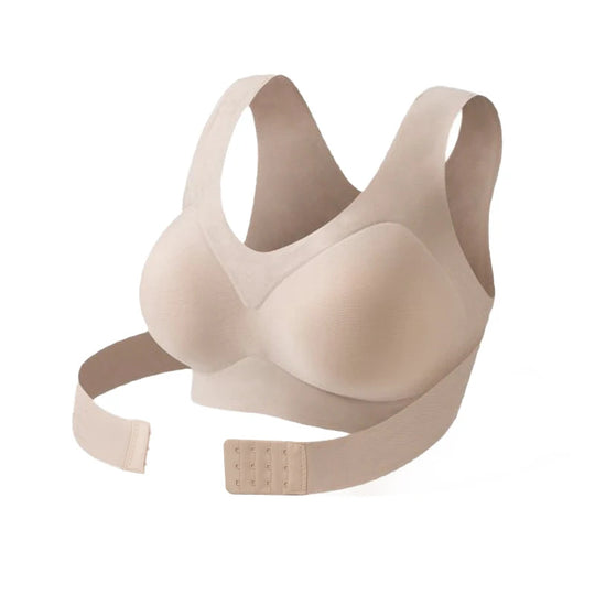 Women's Wireless Posture Support Bra – Front Closure Push-Up Comfort Bralette with Cross-Back Design for Everyday Shaping