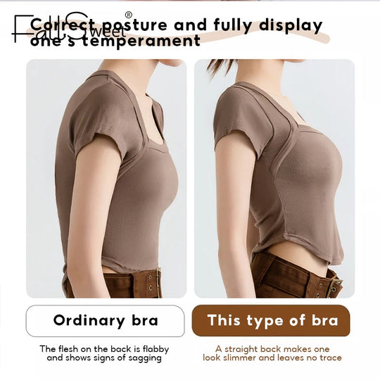 Women's Wireless Posture Support Bra – Front Closure Push-Up Comfort Bralette with Cross-Back Design for Everyday Shaping