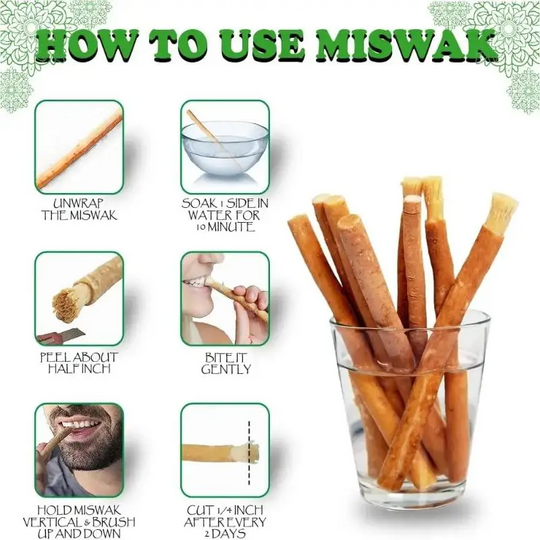 Natural Miswak Toothbrush Sticks – Eco-Friendly Soft Bristle Siwak Toothbrush | No Toothpaste Needed | Sustainable Oral Care for Fresh Breath & Healthy Teeth